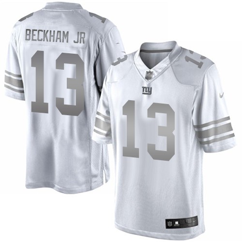 Men's Elite Odell Beckham Jr Nike Jersey White - #13 Platinum NFL New York Giants